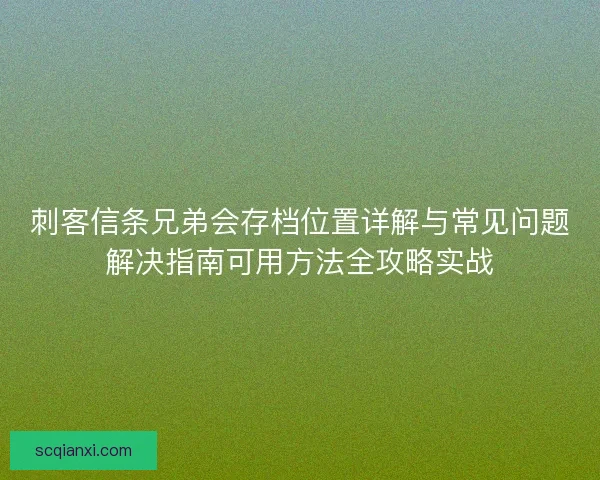 刺客信条兄弟会存档位置详解与常见问题解决指南可用方法全攻略实战